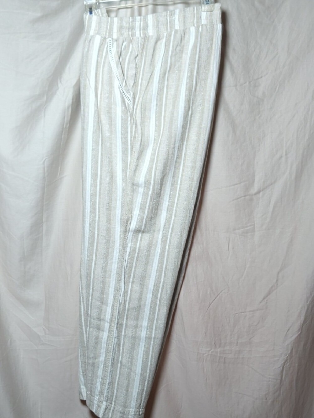 Briggs New York White & Beige Linen Blend Striped Drawstring Chinos - Picture 6 of 7